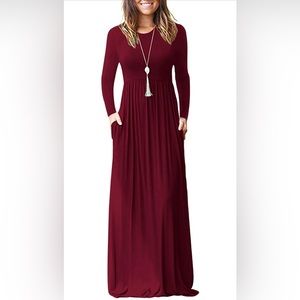 Long sleeve maxi dress, Small - Wine red